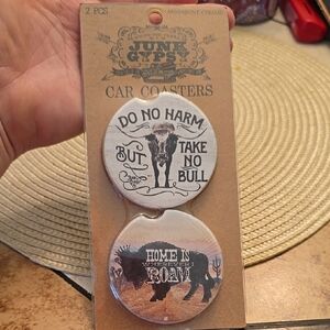 Do no Harm, Take no Bull/Home is Wherever i Roam car coaster set